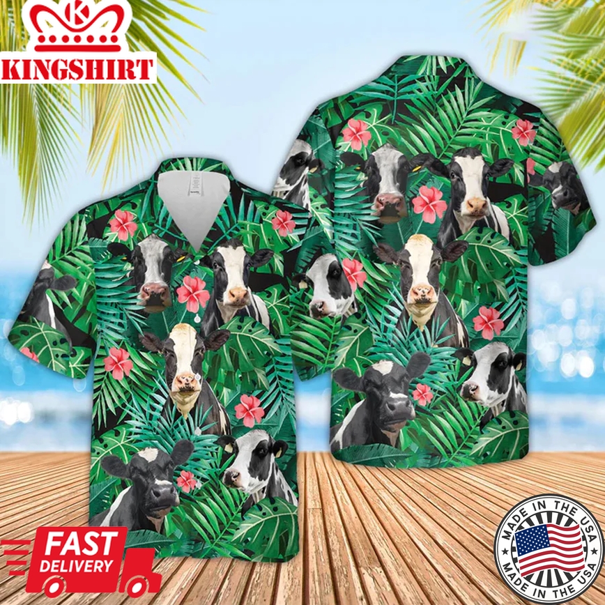 Whimsical Farmer's Joy: Holstein Cow Trendy Hawaiian Shirt - Playful Attire for Him