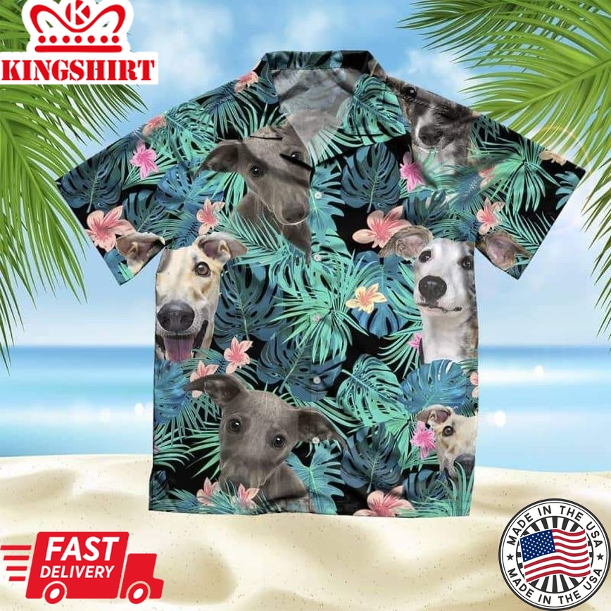 Whippet Trendy Hawaiian Shirt, Dog Summer Leaves Trendy Hawaiian Shirt, Unisex Print Aloha Short Sleeve Casual Shirt Summer Gifts