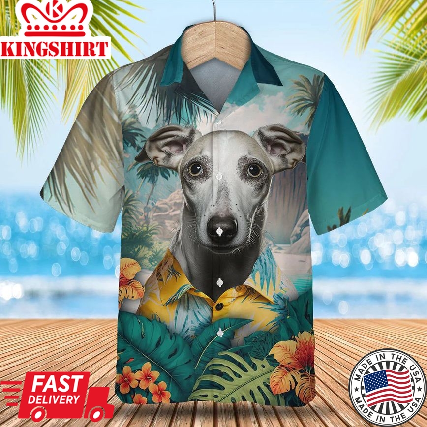 Whippet Tropical Bliss Trendy Hawaiian Shirt: Whippet Elegance in Tropical Vibes