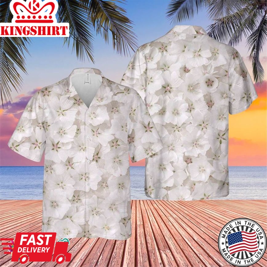 White Aloha Flower Trending Hawaiian Shirt, Summer Vacation Hawaiian Shirt