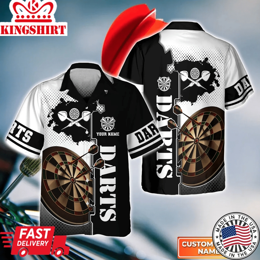 White Dartboard Personalized Name 3D Trendy Hawaiian Shirt For Darts Team Player