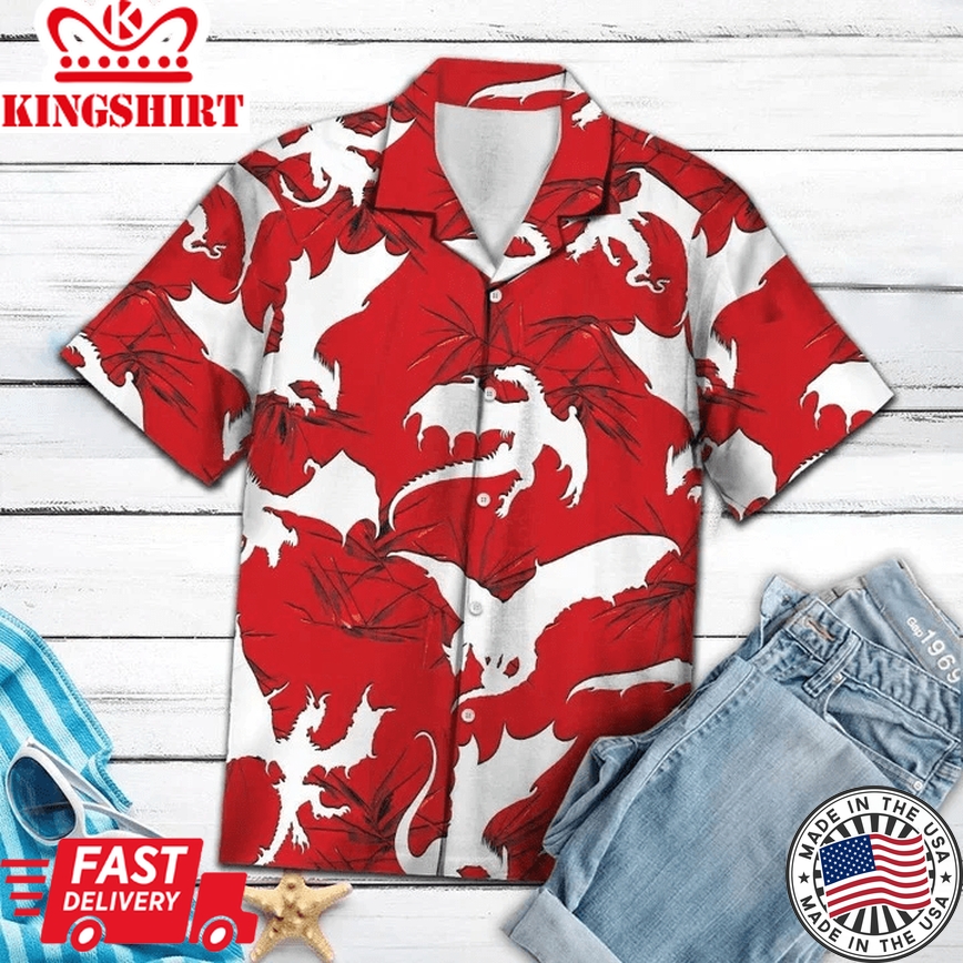 White Dragon Flying Red Trendy Hawaiian Shirt For Men, Women