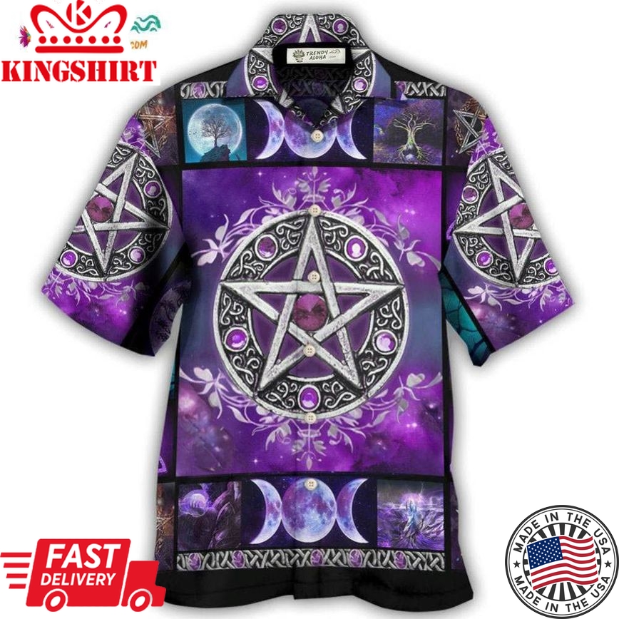 Wicca Witch Vibes Purple Pentagra Hawaiian Shirt