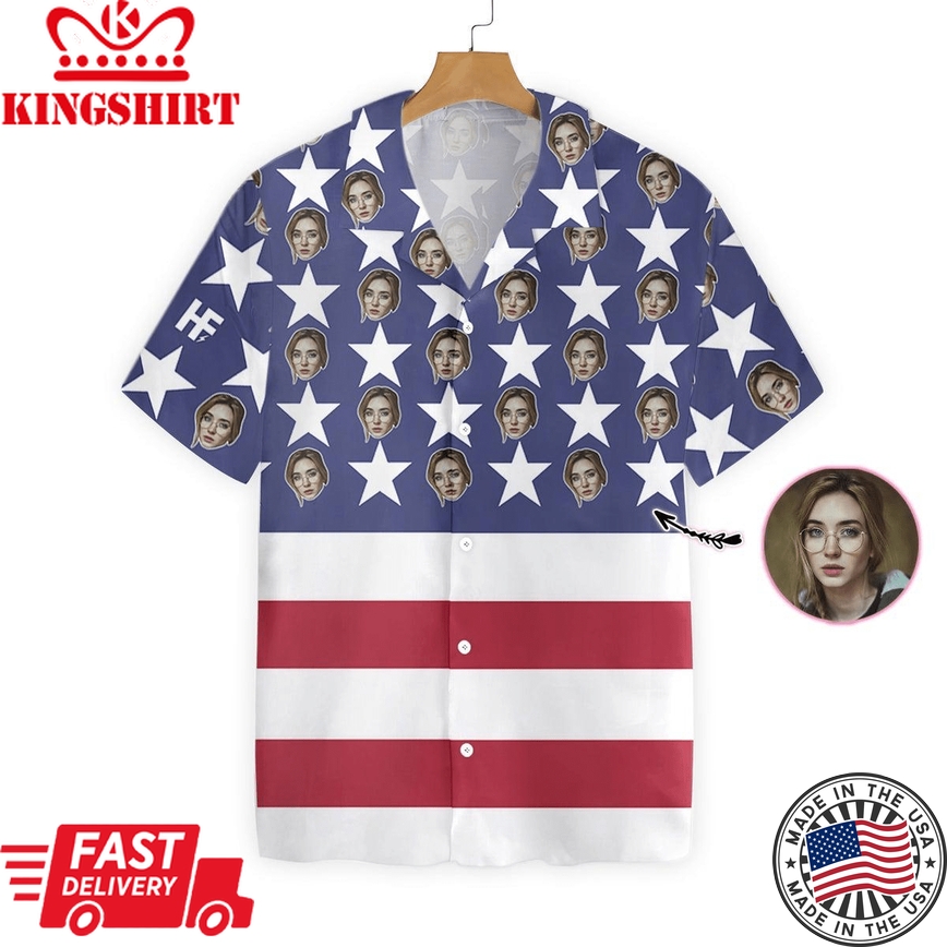 Wife Face With American Flag Custom Hawaiian Shirt