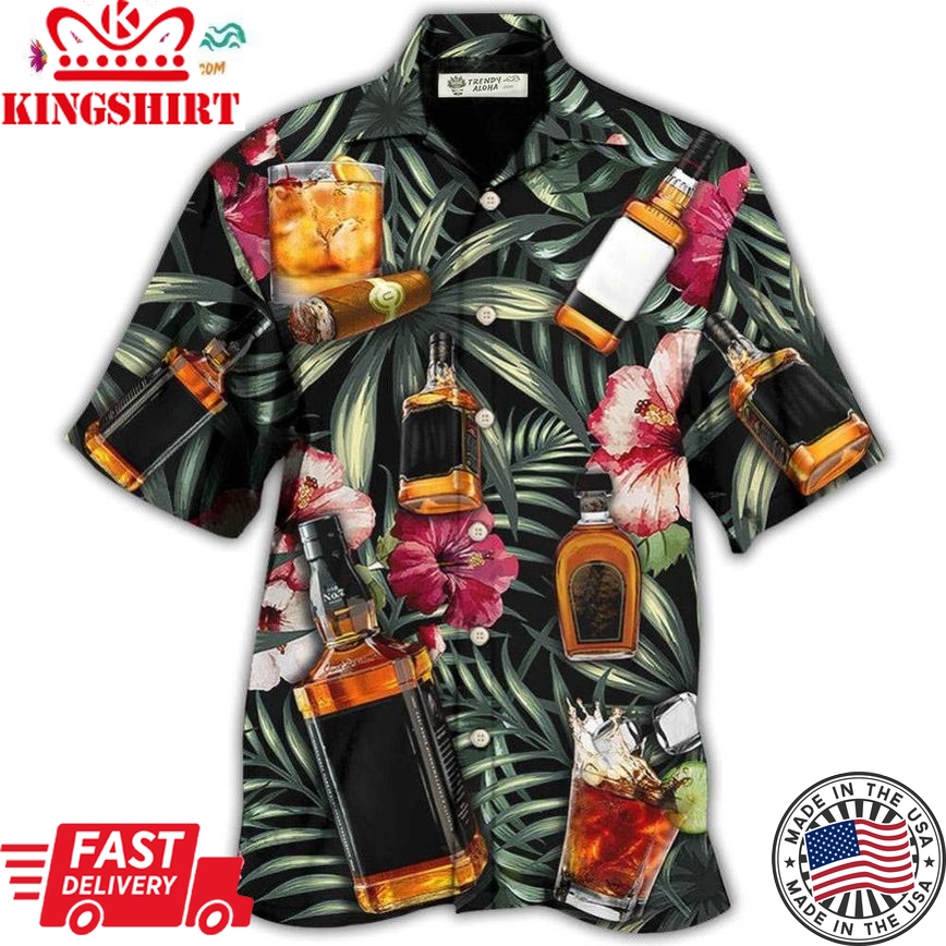 Wine Bourbon Tropical Leaf Hawaiian Shirt