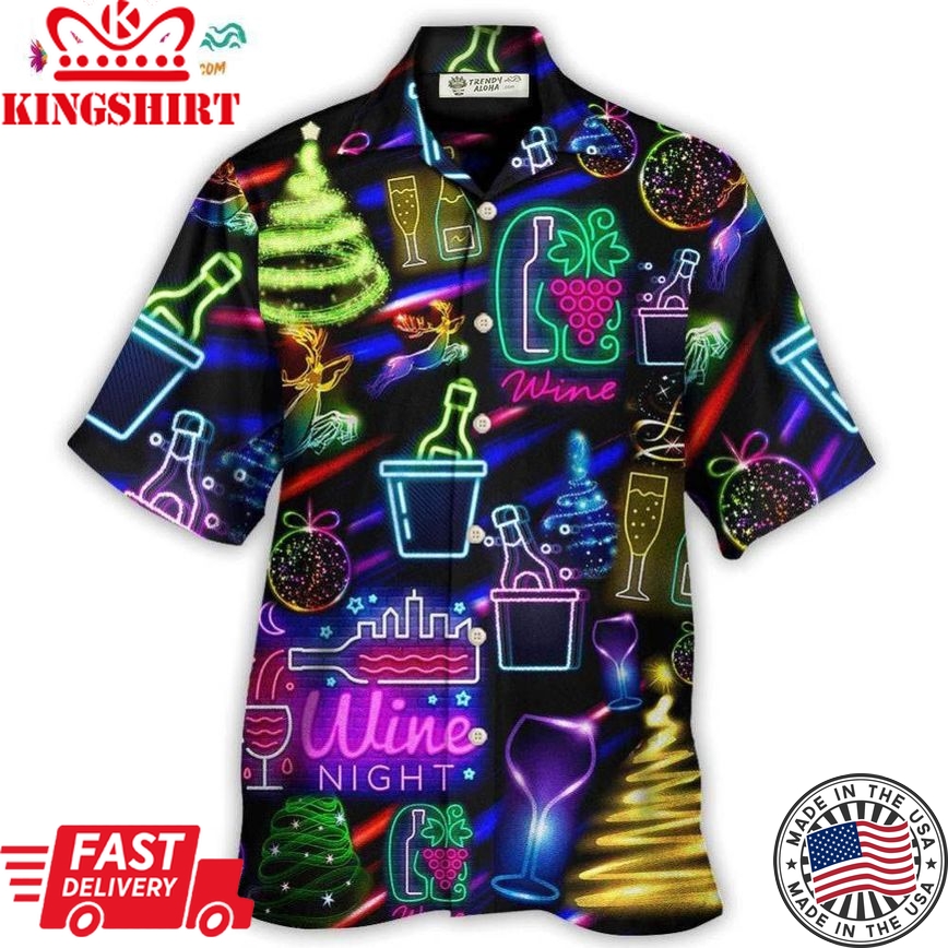 Wine Christmas Neon Art Drinking Hawaiian Shirt