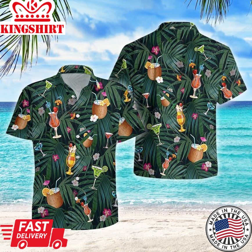 Wine Cocktails Trendy Hawaiian Shirt, Summer Gift, Trendy Hawaiian Shirts For Men, Aloha Beach Shirt