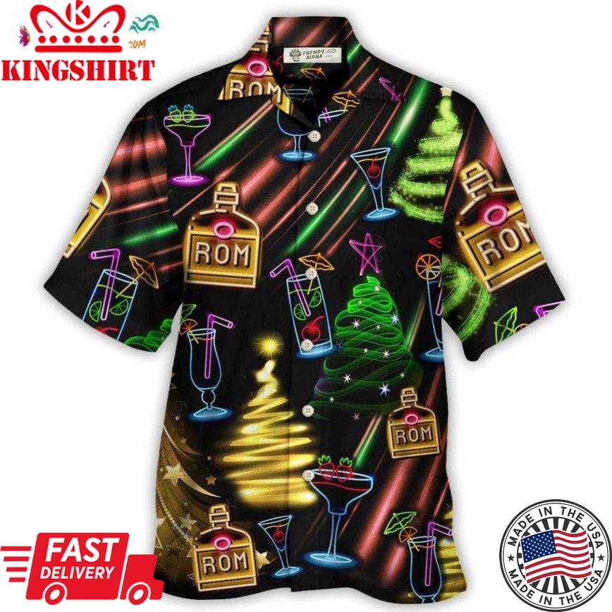 Wine Rum Christmas Neon Art Drinking Hawaiian Shirt