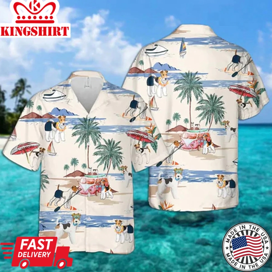 Wire Fox Terrier Summer Beach Trendy Hawaiian Shirt, Trendy Hawaiian Shirts For Men Short Sleeve Aloha Beach Shirt