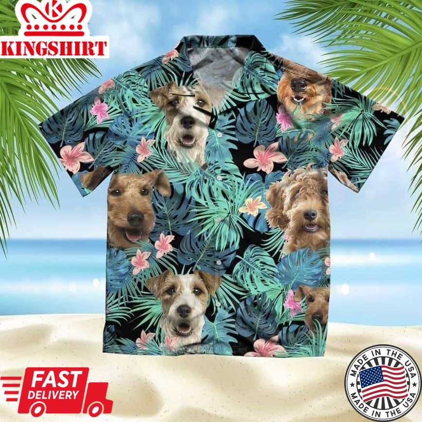 Wire Fox Terrier Trendy Hawaiian Shirt, Dog Summer Leaves Trendy Hawaiian Shirt, Unisex Print Aloha Short Sleeve Casual Shirt Summer Gifts