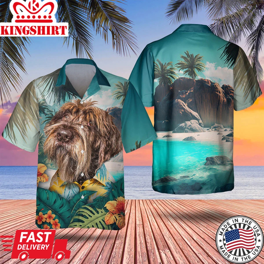 Wirehaired Pointing Griffon 3D Tropical Trendy Hawaiian Shirt, Dog Lover Trendy Hawaiian Shirt, Summer Gift For Men And Women