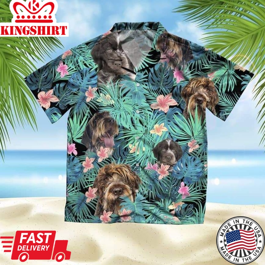 Wirehaired Pointing Griffon Trendy Hawaiian Shirt, Dog Summer Leaves Trendy Hawaiian Shirt, Unisex Print Aloha Short Sleeve Casual Shirt Summer Gifts