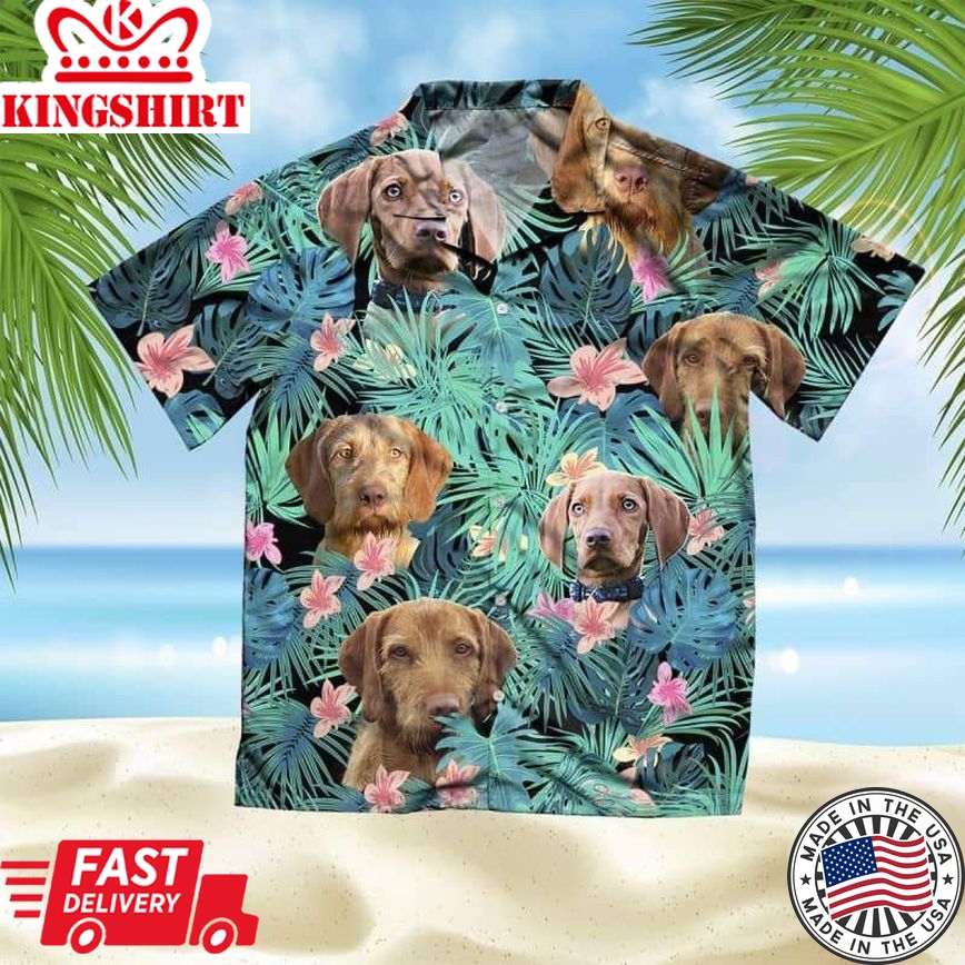 Wirehaired Vizsla Trendy Hawaiian Shirt, Dog Summer Leaves Trendy Hawaiian Shirt, Unisex Print Aloha Short Sleeve Casual Shirt Summer Gifts