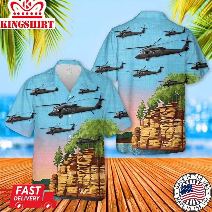 Wisconsin Army National Guard's 1St Battalion, 147Th Aviation Regiment Blackhawk Uh-60 Helicopter Trendy Hawaiian Shirt