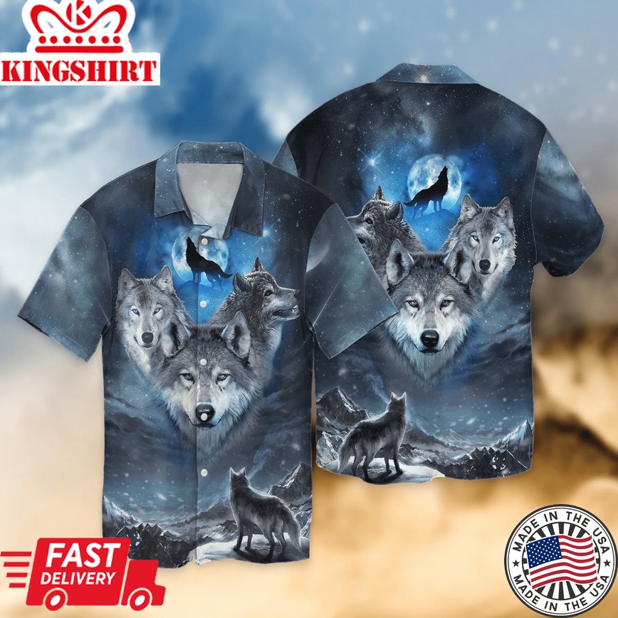 Wolf 3D Hawaii Shirt, Wolf Trendy Hawaiian Shirt For Men, Gift For Wolf Lovers