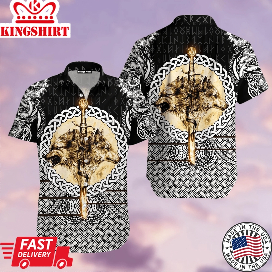 Wolf & Viking Tattoo Trendy Hawaiian Shirt For