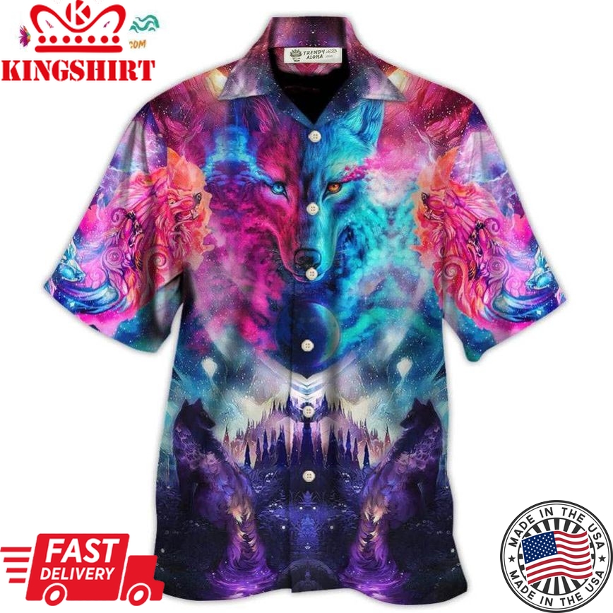 Wolf Colorful Loves Over Night Hawaiian Shirt