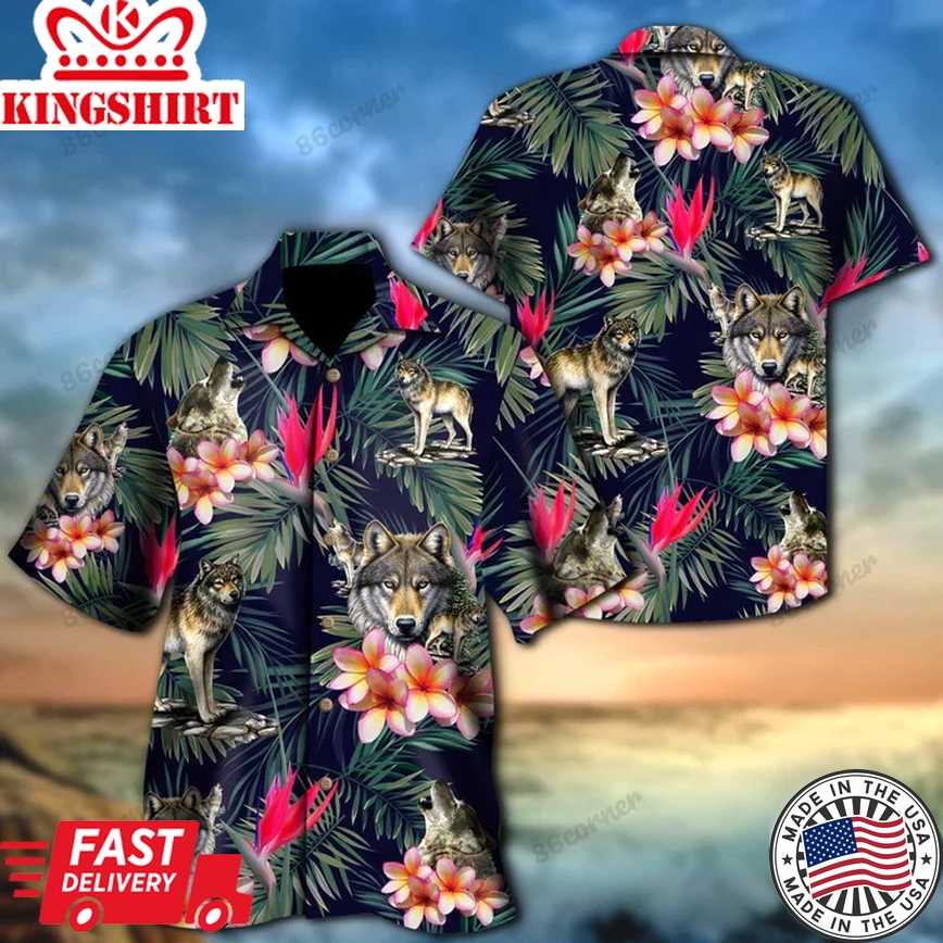 Wolf Hawaii Shirt, Summer Aloha Shirt, Gift For Summer