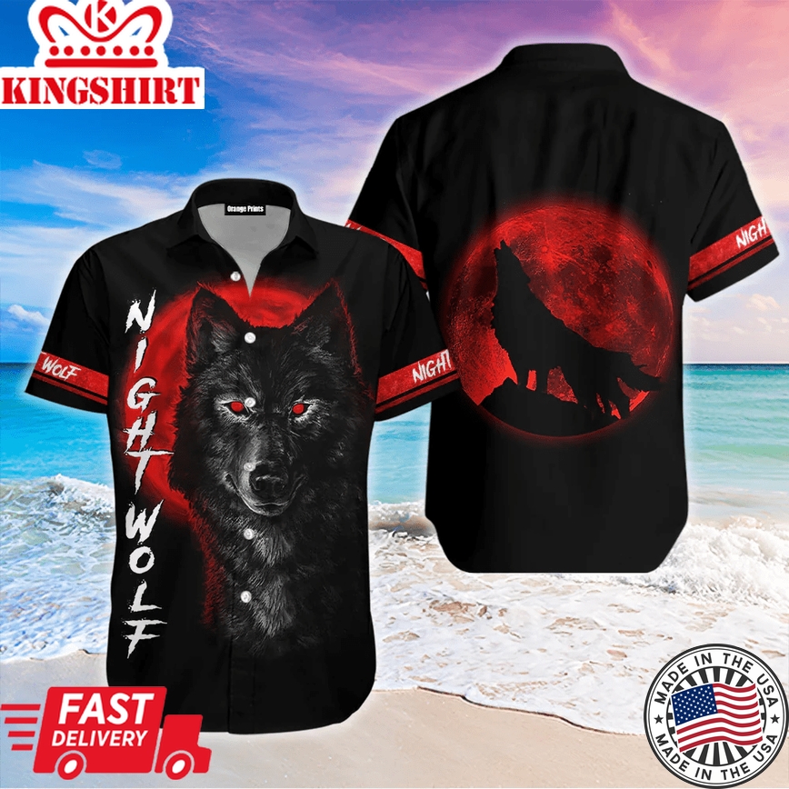 Wolf In Blood Moon Black Red Trendy Hawaiian Shirt For