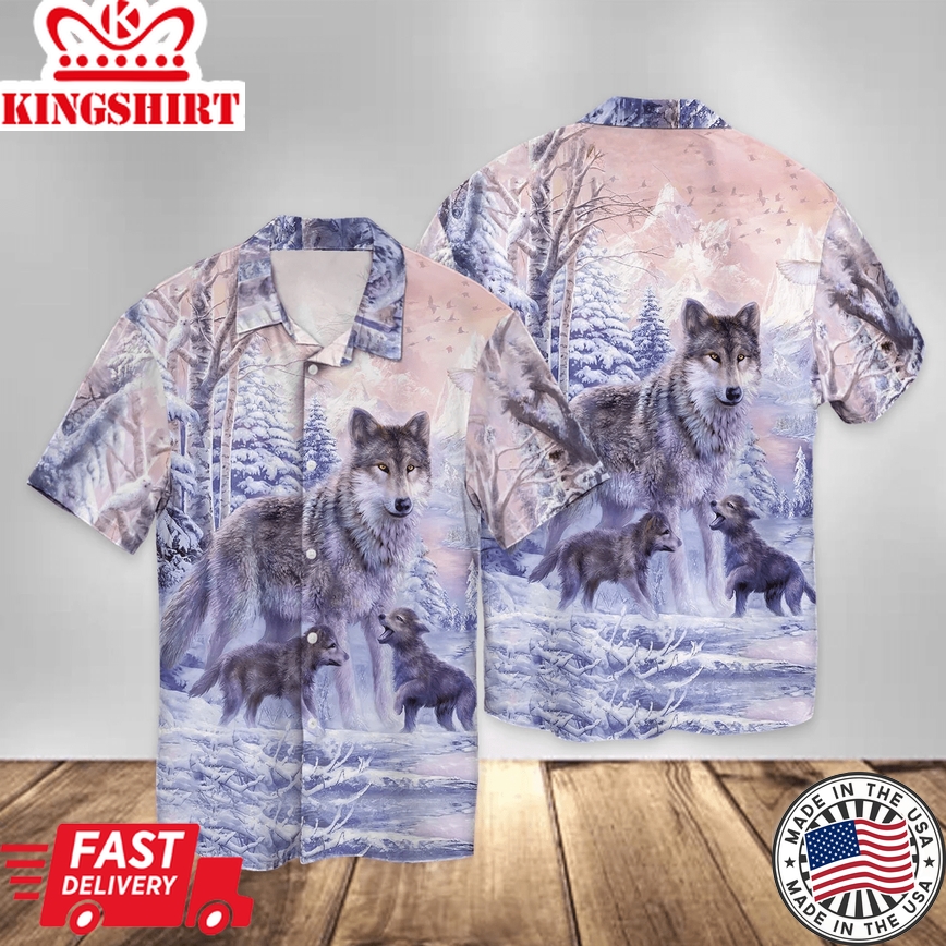 Wolf Mom 3D Full Print Hawaii Shirt, Wolf Trendy Hawaiian Shirt For Men, Gift For Wolf Lovers