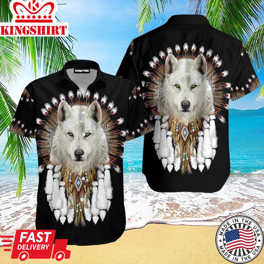 Wolf Native American Trendy Hawaiian Shirt For