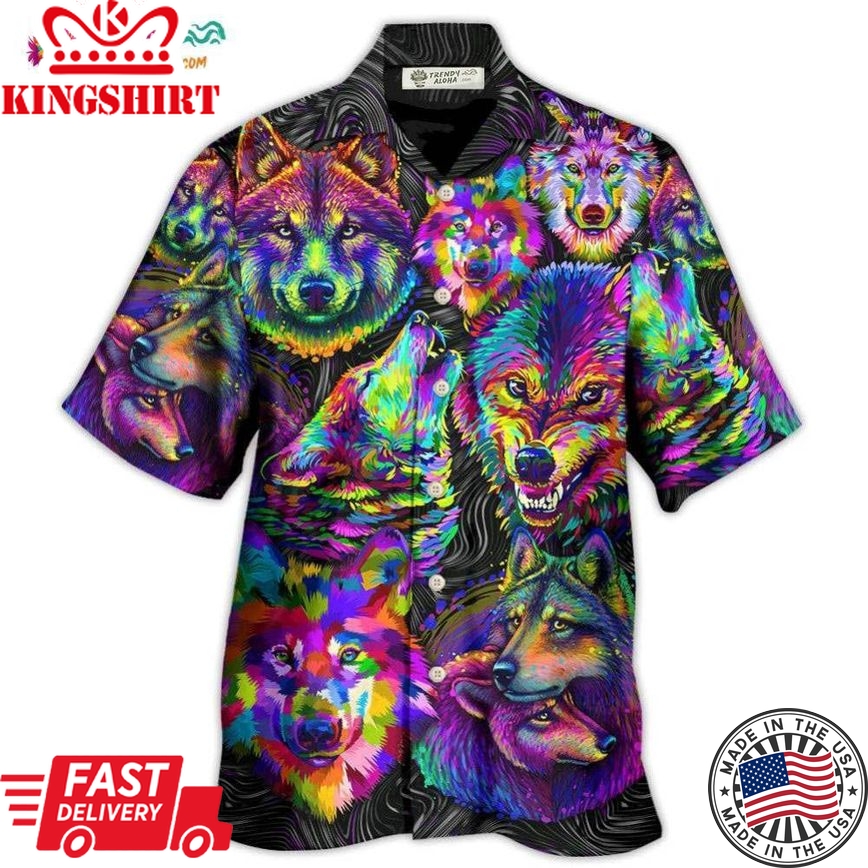 Wolf Neon Colorful Art Hawaiian Shirt