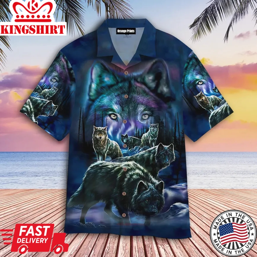 Wolf Night Forest Trendy Hawaiian Shirt For