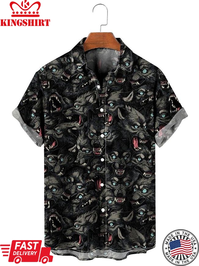 Wolf Pack Pattern Print Hawaiian Shirt