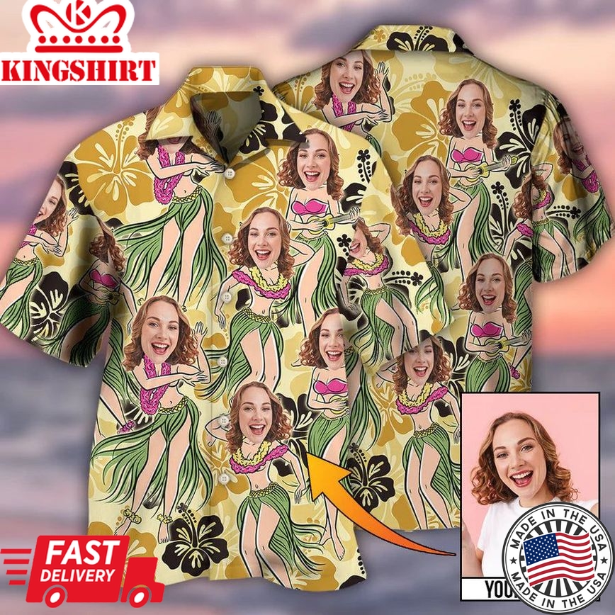 Woman Face Custom Photo Aloha Tropical Hawaiian Shirt