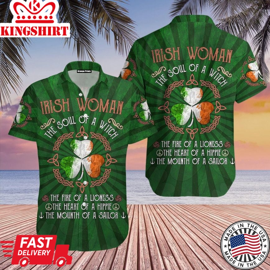 Woman The Soul Of A Witch Irish St Patricks Day Trendy Hawaiian Shirt For