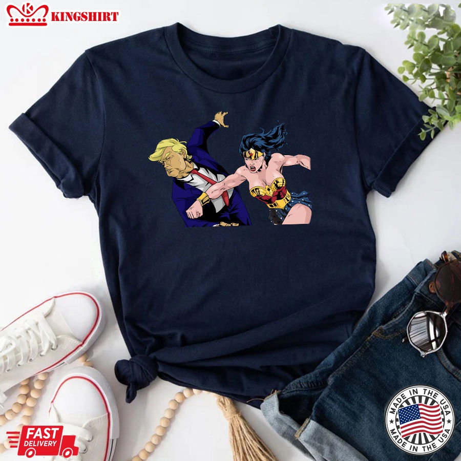 Wonder Woman Punching Donald Trump Face T-Shirt