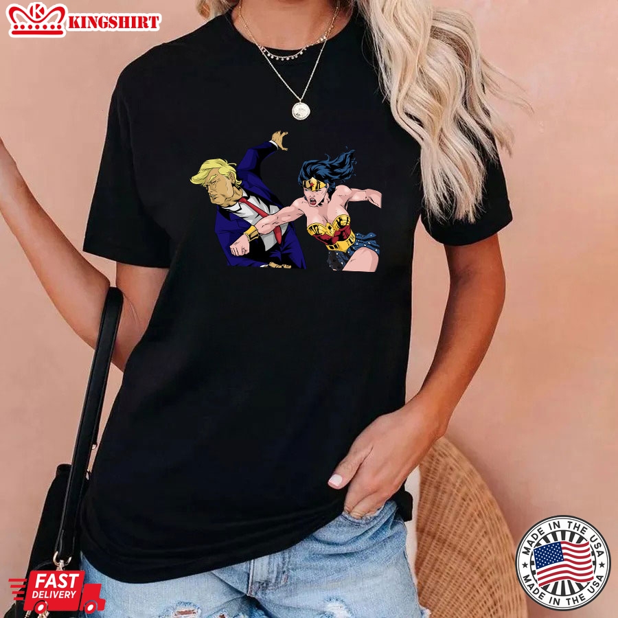 Wonder Woman Punching Donald Trump Face T-Shirt