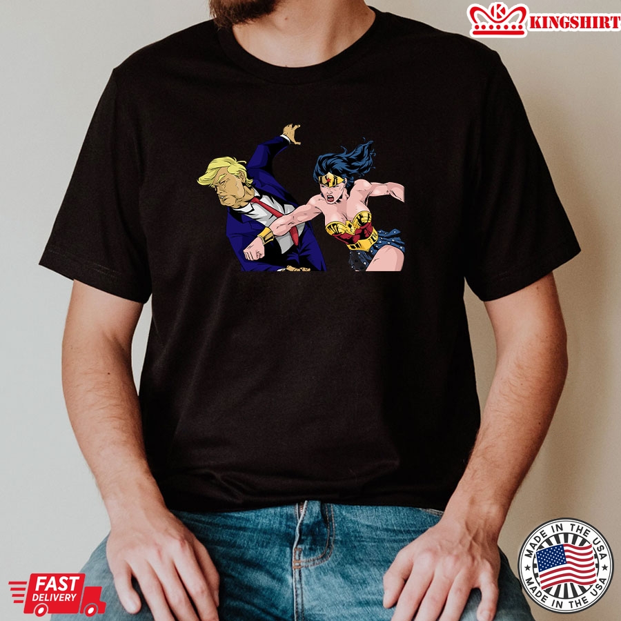 Wonder Woman Punching Donald Trump Face T-Shirt