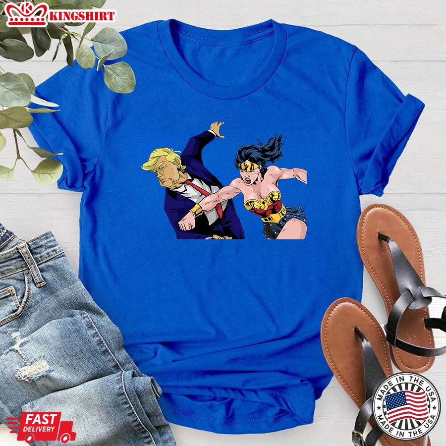 Wonder Woman Punching Donald Trump Face T-Shirt