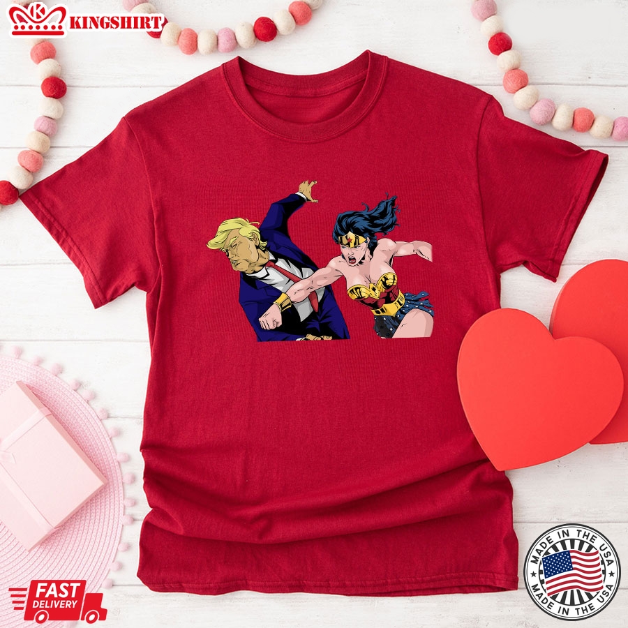 Wonder Woman Punching Donald Trump Face T-Shirt