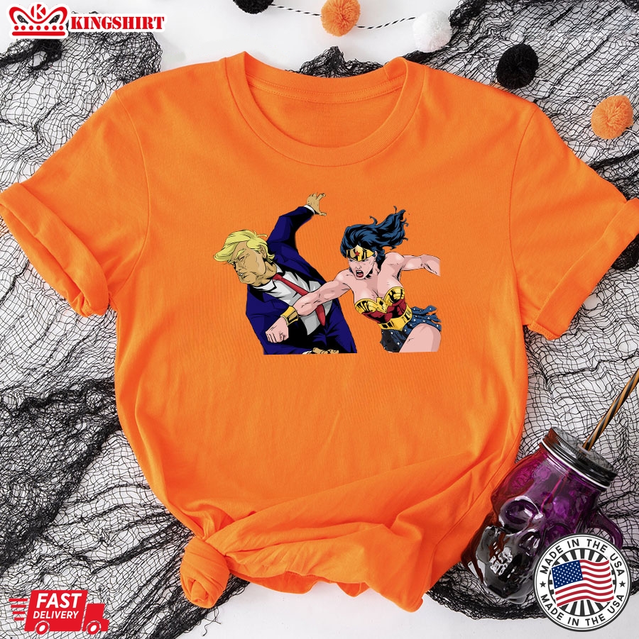 Wonder Woman Punching Donald Trump Face T-Shirt