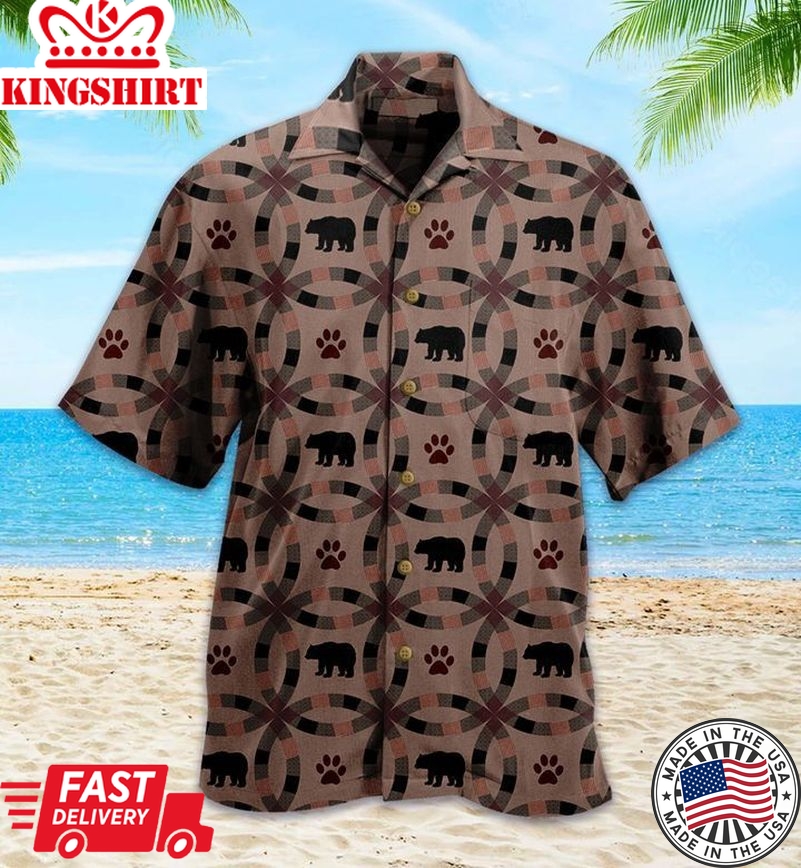 Woodland Bear Trail Brown Trendy Hawaiian Shirt 3D Summer Gifts