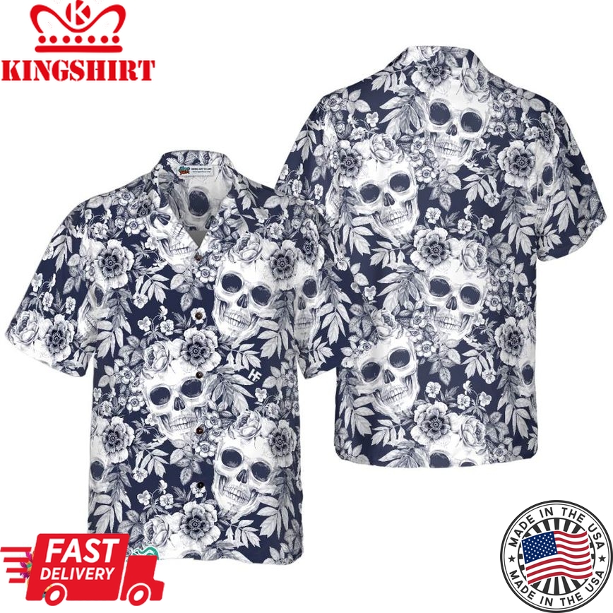 Wreaths Of Garden Flowers And Skulls Hawaiian Shirt