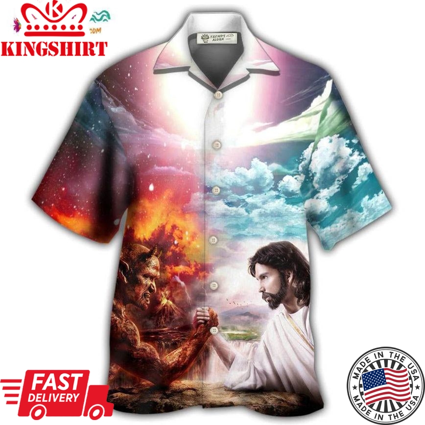 Wrestling Arm Wrestling Jesus Vs Satan Hawaiian Shirt