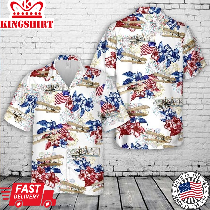 Wright Flyer 4Th Of July Trendy Hawaiian Shirt, Patriotic Trendy Hawaiian Shirt For Men