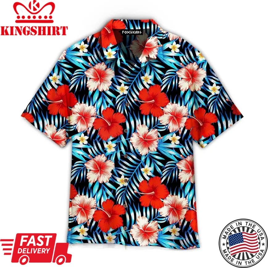 Xmas Red Floral Tropical Trendy Hawaiian Shirt