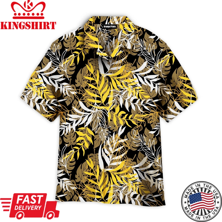 Yellow And Brown Palm Leaves Pattern Trendy Hawaiian Shirt