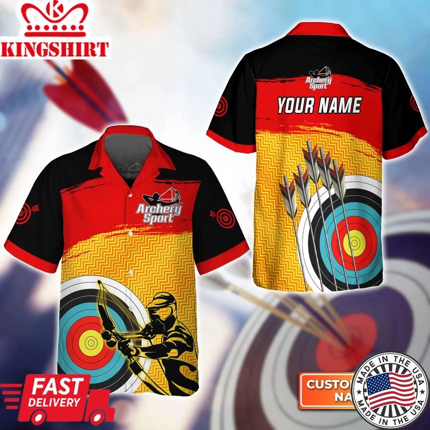 Yellow Archery Target Sign Personalized Name 3D Trendy Hawaiian Shirt Gift For Archer