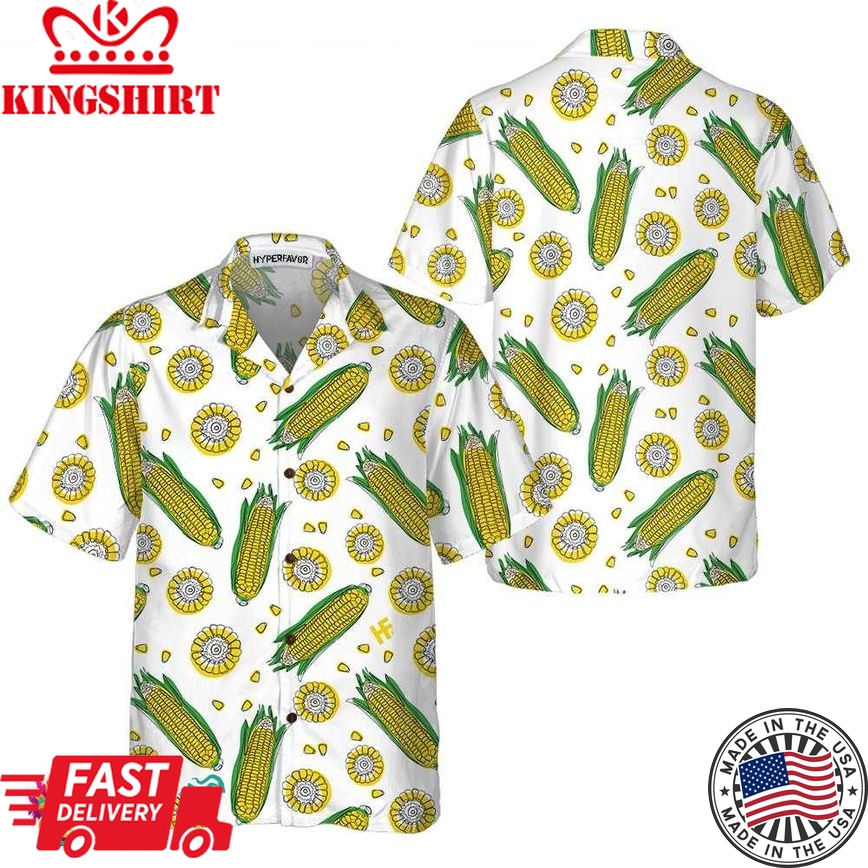 Yellow Corncobs Corn Hawaiian Shirt, Corn Shirt Short Sleeve, Button Corn Cob Shirt Corn Gift