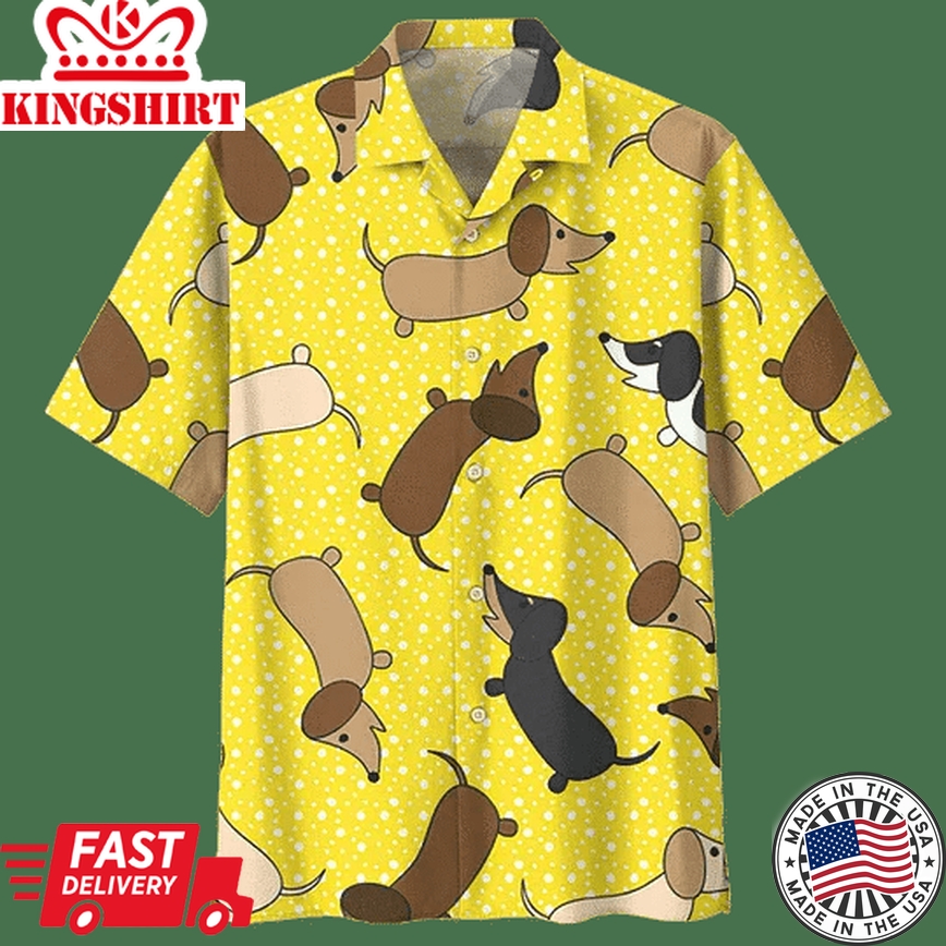 Yellow Dachshund Watercolor Trendy Hawaiian Shirt