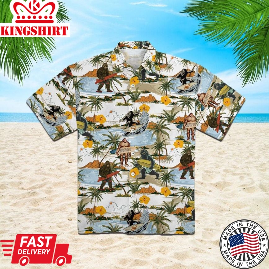 Yellow Hibicus Bigfoot Trendy Hawaiian Shirt