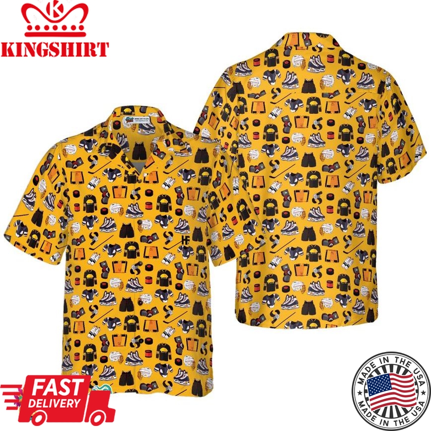 Yellow Ice Hockey Gear Hawaiian Shirt