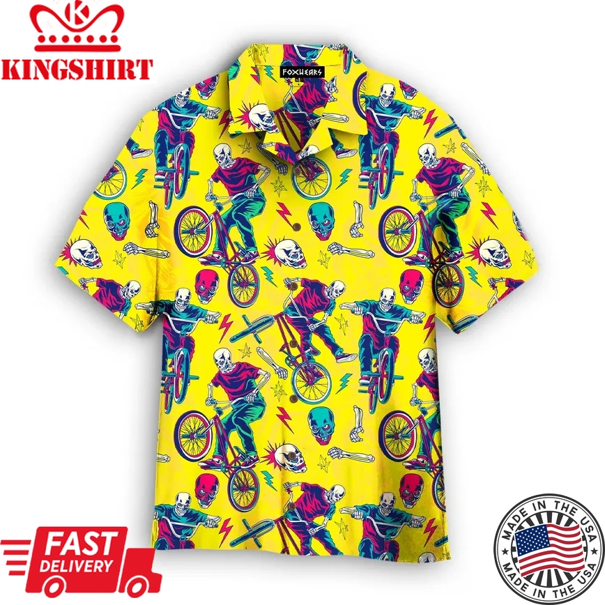 Yellow Skull Riding Bike Trendy Hawaiian Shirt