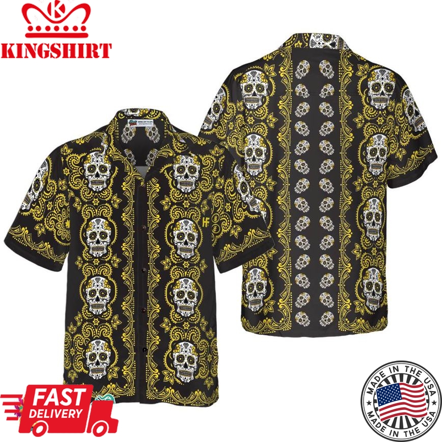 Yellow Sugar Skull Hawaiian Shirt