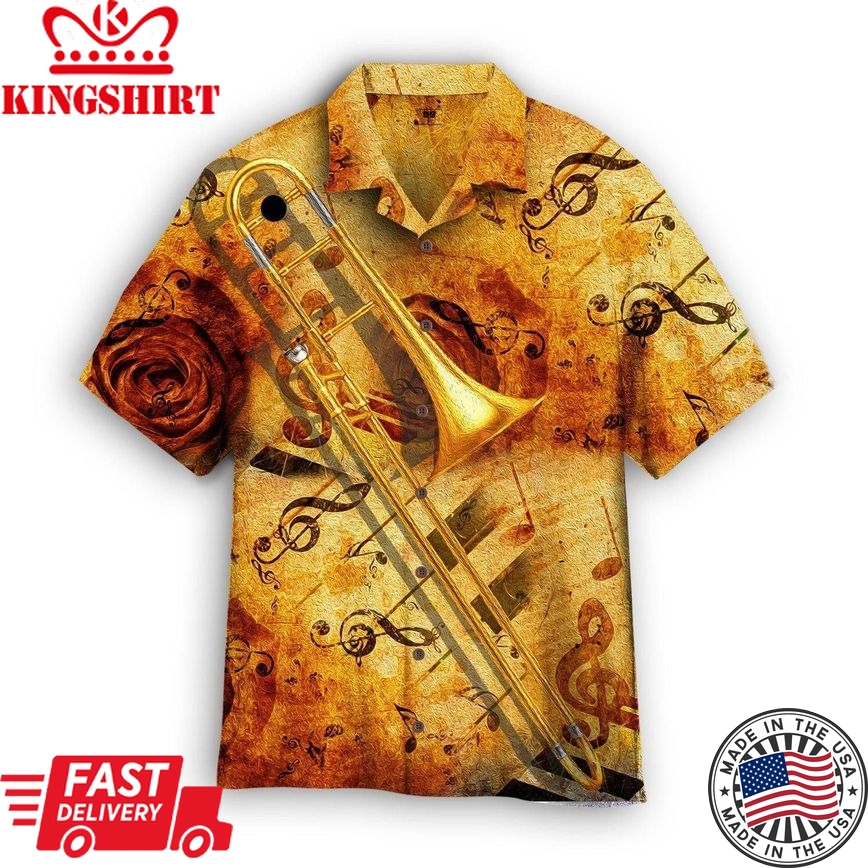 Yellow Trombone Music Trendy Hawaiian Shirt